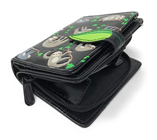 Shag Wear Sloth Wallet for Women and Teen Girls Vegan Faux Leather 4.5" Black Small4