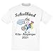 Produktbild Schuldkind, Kita Abgänger, Einschulung, Kindergartenabschluss, Kindergarten, Schule, 1 Klasse, Kinder T-Shirt, Einhorn, Fußball, Jungen, Mädchen, Blau, Pink, Schwarz,Weiss (Einhorn (Weiss), 152)