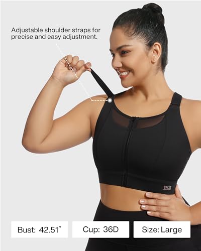 Image of Adjustable High Impact Sports Bra Zip Front Sexy Mesh Racerback Workout No Bounce Compression Bras for Women Plus Size
