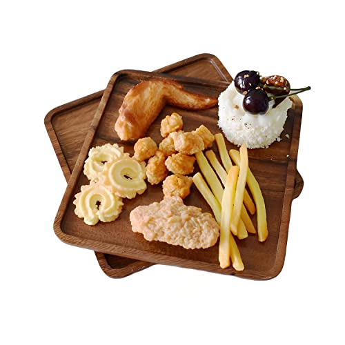 Linwnil Square Acacia Wood Plate,Wooden Plate Dinner Server Trays Dessert Platter Cookie Snack Plate,7" X 7" #TOP4