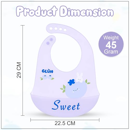 Image of GLUN Pack of 2 Soft Feeding Bibs with Bowl, Cute Sweet Rabbit Print for Growing Champs, Easily Wipes Clean, Comfortable Soft Baby Bibs, Less Time Cleaning after Meals for Babies
