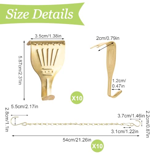 Image of Picture Hanging Kit-10Pcs Frame Rail Hooks with 10Pcs Chains, Metal Rail Hanging Hooks Art Display Hanging System for Wall Picture, Exhibition(Gold-B, 50CM)