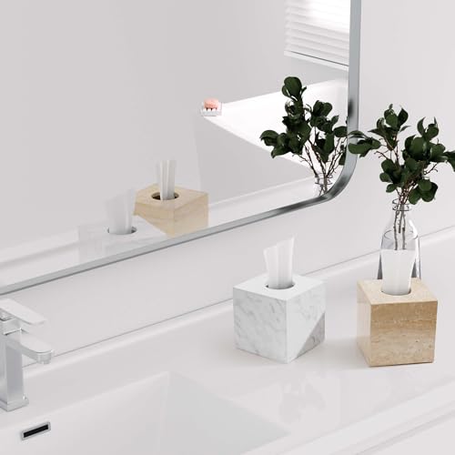 Natürlicher Travertin Taschentuchbox-Abdeckungshalter,Square Cube Tissue Box Holder mit offenem Boden, Facial Tissue Holder für Badezimmer Vanity Tops, Schlafzimmer Kommoden, Küchenarbeitsplatte,Beige