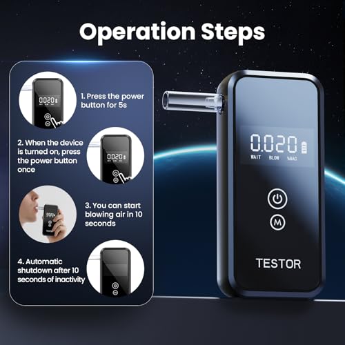 Breathalyzer,Professional-Grade Breathalyzers for Alcohol with Memory Function,High-Accuracy Portable Alcohol Breathalyzer Tester for Personal Home & Travel Use-8 Mouthpieces