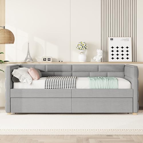 Moimhear Sofá cama de 90 x 200 cm con cama nido, estilo minimalista (gris)