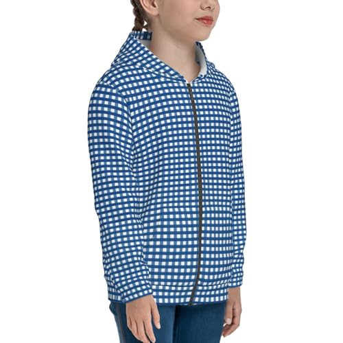 Blue Gingham Kids Pullover Hoodies Boys Zip Up Sweatshirts Girls Athletic Clothes with Pocket4