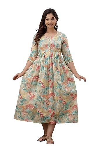 Image of The Moon Star Women's Cotton Floral Printed Anarkali Maternity Feeding Kurti | Breastfeeding Dress for Mothers | Zipper Feeding Kurti, Nursing Kurti, Comfortable and Trendy Maternity Wear