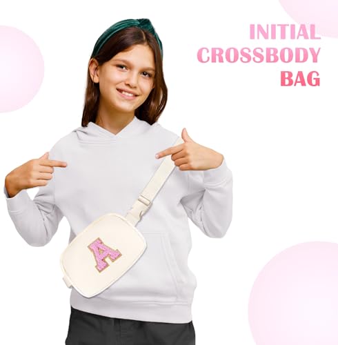 Image of COSHAYSOO Birthday Initial Gifts for Teen Girl 6 7 8 9 10 11 12 13 14 Year Old, Girls Fanny Pack Crossbody Shoulder Purse Unique Cute, Ivory Chenille Letter A