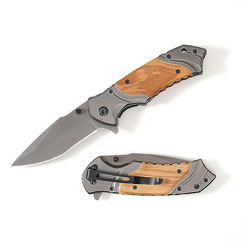 NRONON Personalized Engraved Pocket Knife Gift - Wooden Handle Folding Knife with Decorative Gift Box,Engraving for Dad, Brother, Husband | Birthday, Father's Day, Gift for Men