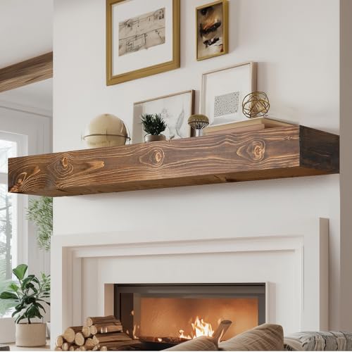 ABSWHLM 60x8x5 Fireplace Mantel - Handcrafted Hollow Rustic Solid Wood