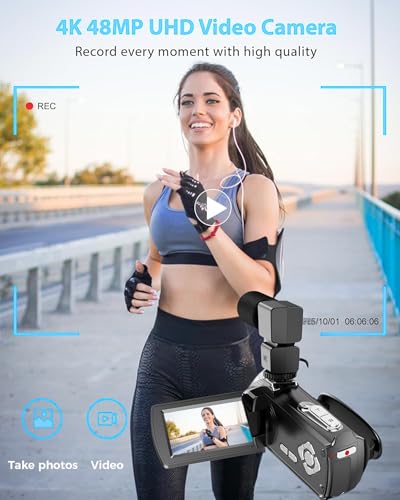 4K Camcorder Video Camera with IR Night Vision, 64MP Vlogging Camera for YouTube with External Mic, 18X Zoom & 3.0” Flip Touchscreen, Includes 2 Batteries, 64GB Card & Remote Control - Image 3
