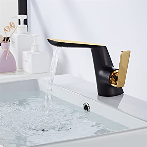 Robinet de lavabo noir et or en laiton mitigeur d'évier de salle de bain chic