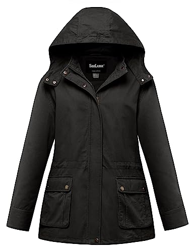 Soularge Women's Plus Size Windproof Fall Jacket With Detachable Hood(Black,3X) #TOP23