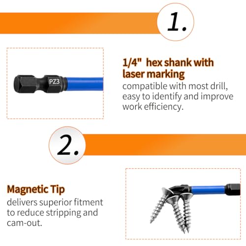 Meccion Magnetic Impact Driver Bits PZ1*3 PZ2*5 PZ3*2 10Pcs Length 50mm Professional Pozidriv Screwdriver Bit Set - 1/4" Hex Shank - Image 3