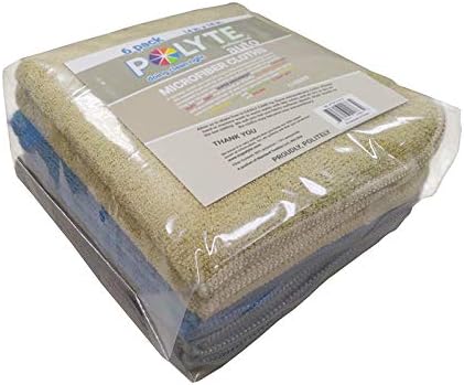 POLYTE Professional Microfiber Cleaning Cloth, 14 x 14 in, Blue, Camel, Gray (6 Pack)