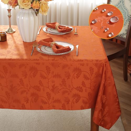 MATIRUG Thanksgiving Jacquard Tablecloth Rectangle 60x102,Wrinkle Free,Soft Fall Table Cloth for Autumn Parties Harvest Holiday Dinner,Rust/Burnt Orange