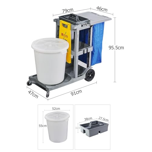 Chariot de nettoyage à roulettes robuste avec porte-serpillère – Organise les outils pour l'école, la vente au détail, l'hôtellerie et le restaurant
