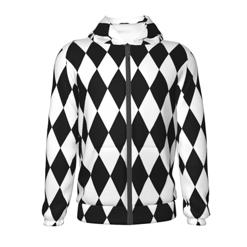 Black And White Diamonds Kids Pullover Hoodies Boys Zip Up Sweatshirts Girls Athletic Clothes with Pocket2