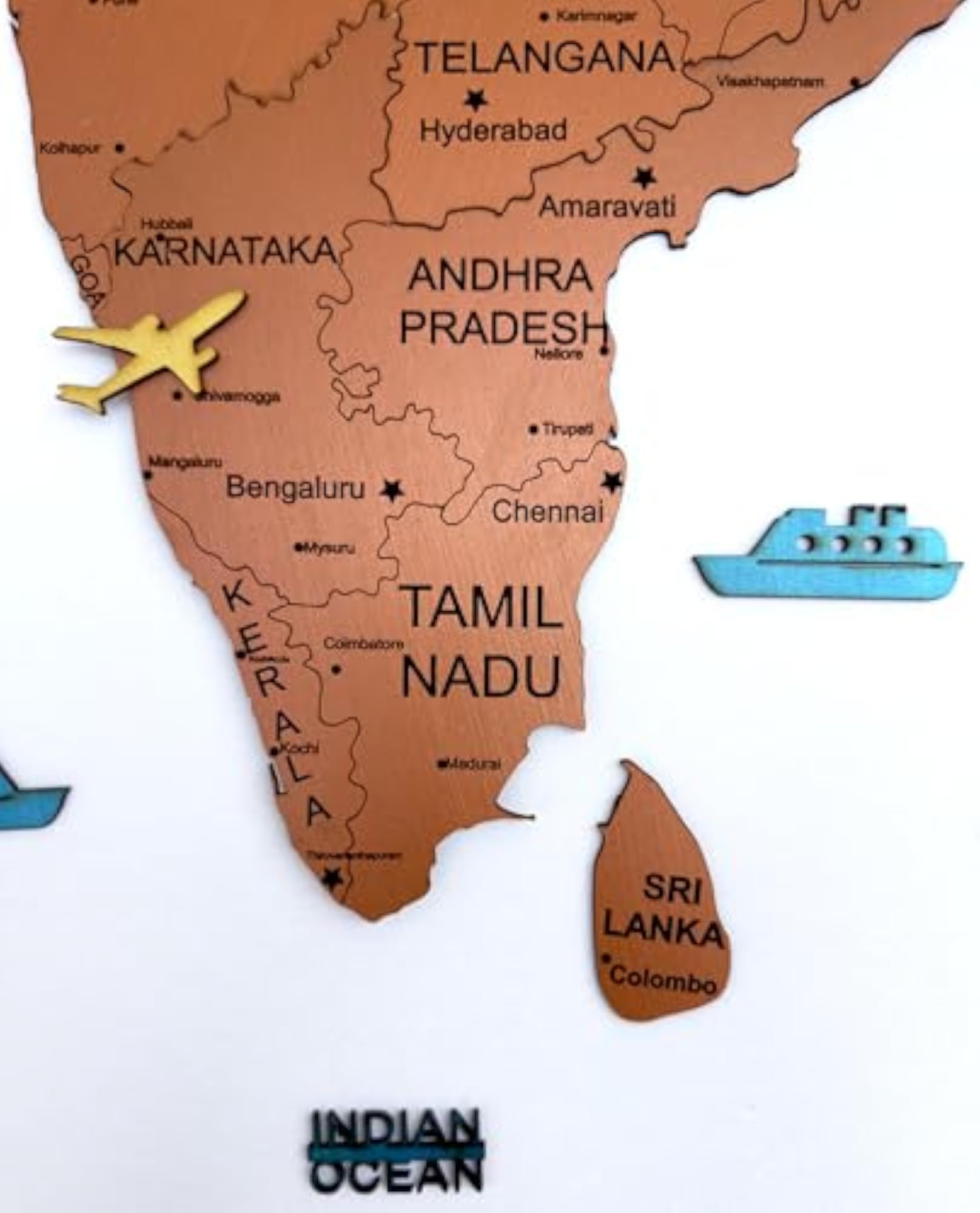 3D Wooden India Map Wall Decor, Metallic Copper Finish