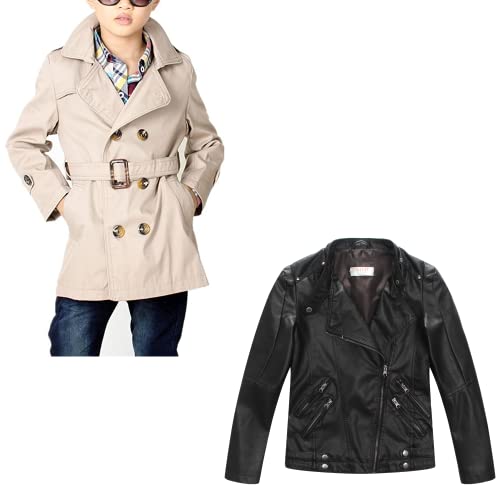 Image of LJYH Big Boys Classic Peacoats Dress Coats Children Fall Toggle Trench Jackets Beige 11/12yrs Boys Spring Faux Leather Moto Jackets Kids Zipper Fall Coats Outerwear 11-12yrs 150cm