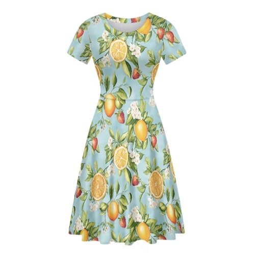 Image of HUGS IDEA Womens Puffy Swing Midi Dress Round Neck Short Sleeve Party A-Line Dresses