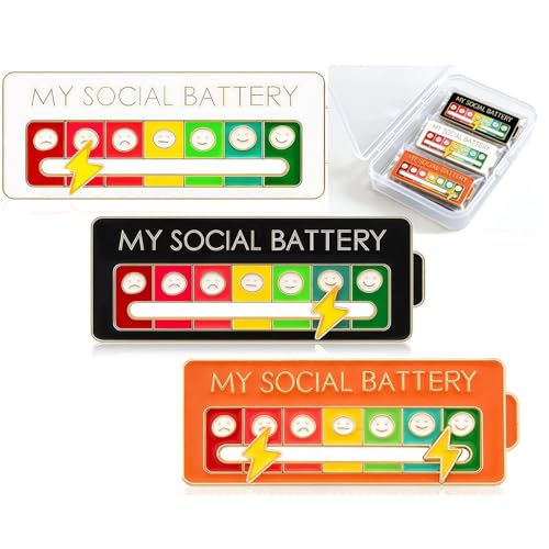 3PCS Cute Social Battery Pin My Social Battery Badge Funny Interactive Pin Badges Functional Mood Enamel Pins for Introverts Emotional 7 Days a Week for Clothing Decoration Backpacks Hats Gifts