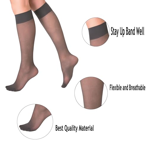 AWS/American Made 3 Pairs Sheer Knee High Socks for Women 15 Denier Stay Up Band3