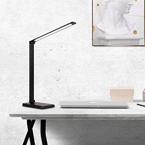 LED Desk Lamp with USB Charging Port, Smooth Touch Light Dimmer Switch with Adjustable Light Color Temperature Automatic Shut Off Feature (Black)