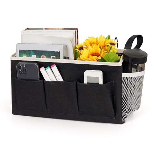 Image of Ozzptuu Bedside Storage Caddy/Bedside Hanging Storage Bag for Headboards Bunk Beds Dorm Rooms Book Phone Magazine Holder (New Black)