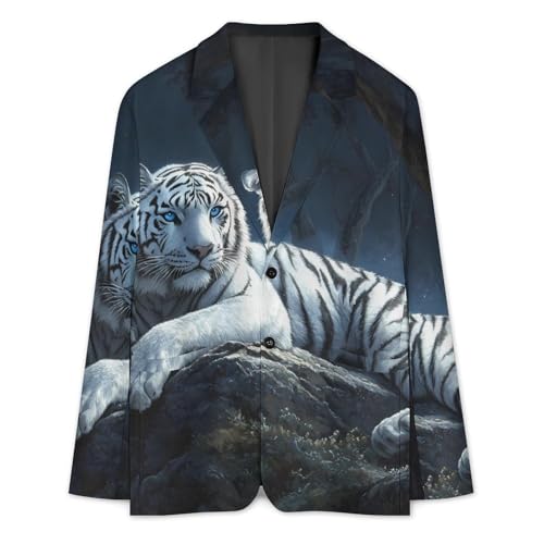 White Tiger with Blue Eyes Classic Suits Blazer for Men Business Tuxedo Jacket Sport Coat Two Buttons3
