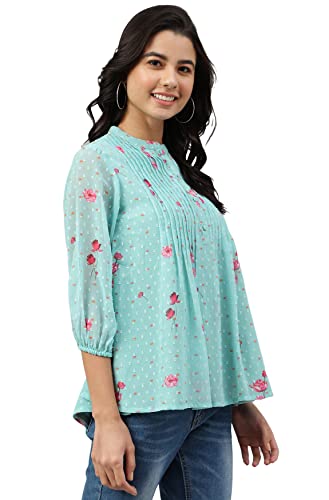 Image of Janasya Women's Dobby Georgette Floral Print Flared Top