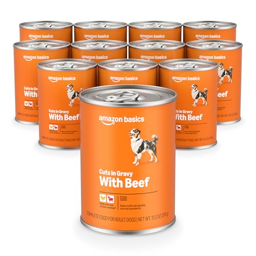 Amazon Basics Wet Dog Food, Cuts in Gravy with Beef, Made with Real Beef and Chicken, 13.2 oz can (Pack of 12)