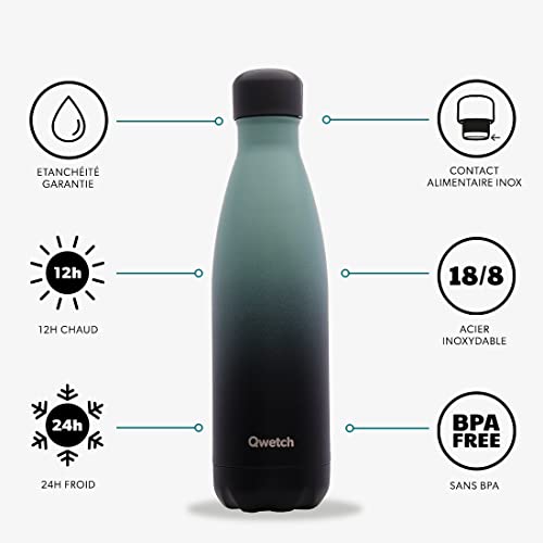 Qwetch - Insulated Originals Bottle - Graphite Khaki/Black 500ml - Stainless Steel Bottle - 24h Cold and 12h Hot - Waterproof, BPA Free & Reusable - Image 2