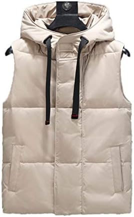 DADSFVG Winter Hooded Vest Men Thicken Warm Cotton-Padded Big Pockets Sleeveless Coat Plus Size
