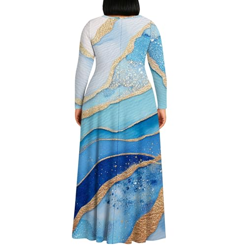 Image of PinkPatty Plus Size Maxi Dress for Curvy Women Crew Neck Long Sleeves Casual Dress Vacation Sundresses with Pockets