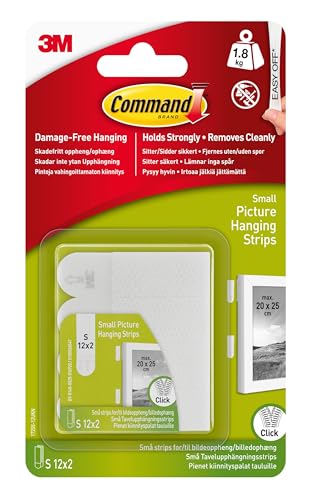 Command Picture Hanging Strips, White, Small - 12 Pairs (24 Strips) Adhesive Strips - for Pictures, Frames, Mirrors, Wall Decor - Damage Free Hanging