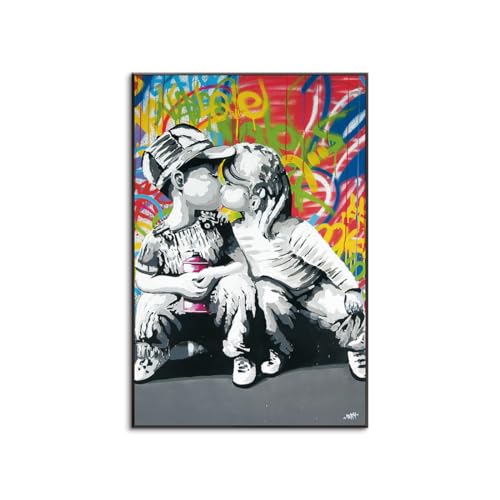 Banksy アートパネル バンクシー ポスター 防湿 キャンバスアート北欧 HD ポスター 絵画 インテリア 水彩 飾り壁 壁絵 アル て取り付けやすい ミ合金 額縁付 壁飾り 壁掛け (40x60cm(16x24in),J)