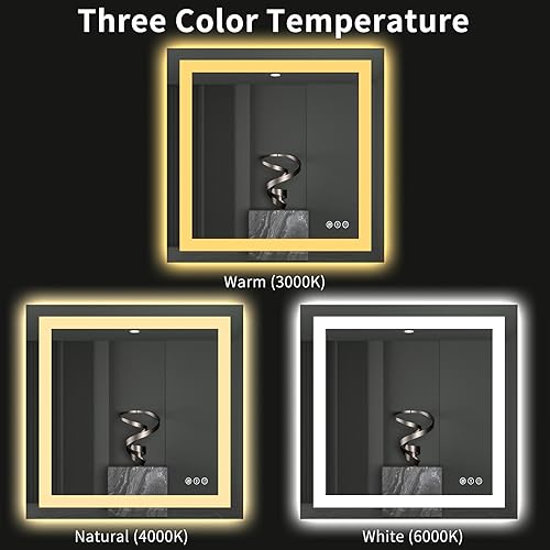 LOAAO 40"X38" LED Bathroom Mirror with Lights, Anti-Fog, Dimmable, Backlit + Front Lit, Lighted Bathroom Vanity Mirror for Wall, Memory Function, Tempered Glass, ETL Listed