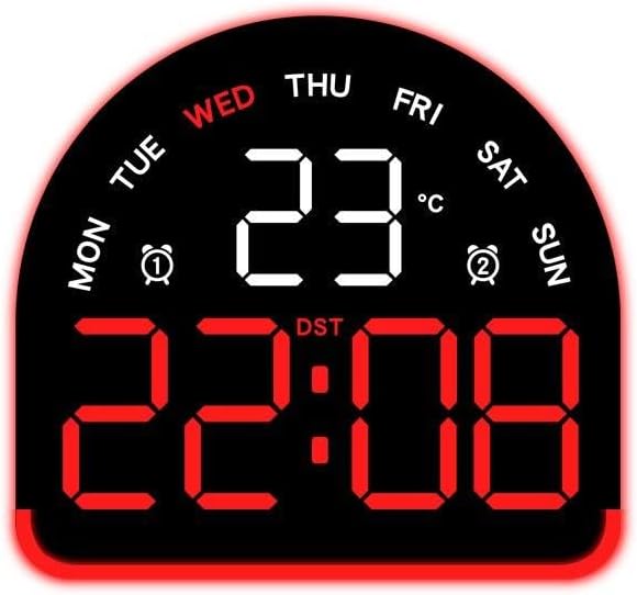 CHIBRO LED Ambient Light Digital Alarm Clock with Temperature, Date & Day Display | Dual Display Modes | Adjustable Brightness | 5V USB & Battery Powered Table Clock for Home & Bedroom (Ruby Red)
