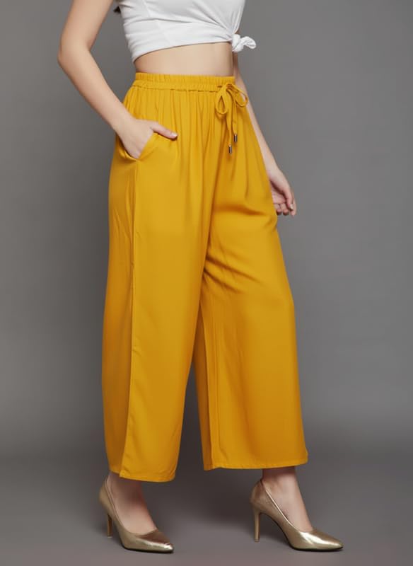 Image of Super Soft Viscose Rayon Flared Palazzo Pants for Women Stylish Wide Leg Straight Relaxed Fit Casual Ethnic Office Wear