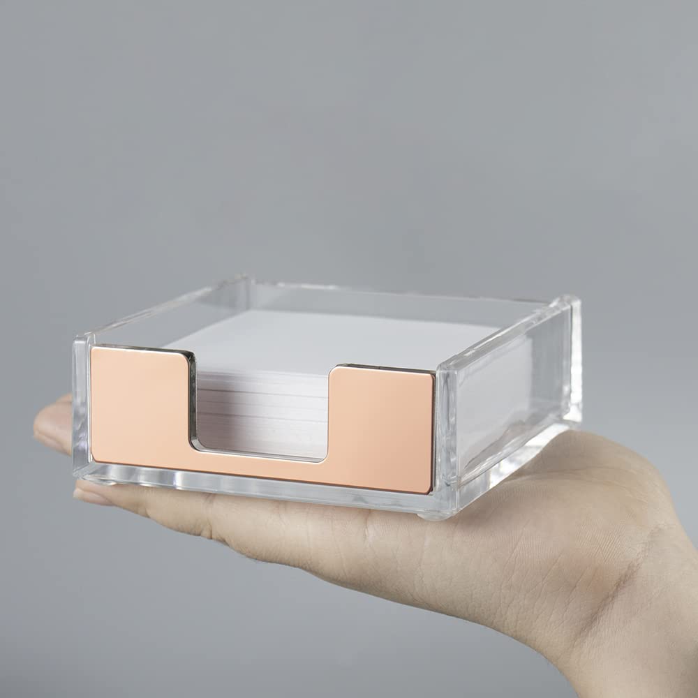 MEI YI TIAN Przezroczyste akrylowe różowe złoto samoprzylepne podkładki na notatki uchwyty notatki notatnik kostka uchwyt dozownik 8 x 8 cm do biura domu szkoły materiały biurkowe (różowe złoto)