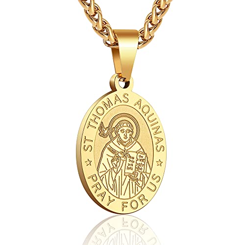 P. BLAKE Oval Saint Christopher/Michael/Joseph/Jude/Virgin Mary/Joseph/Francis/Patrick/Anthony/Benedict/Thomas Necklace for Men Women, Stainless Steel Catholic Patron Pendant with Chain 24 Inches