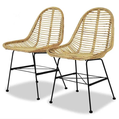 Faucqir Juego de 2 sillas de comedor de ratán natural con patas de hierro forjado, 48 x 61 x 85 cm, ergonómicas, robustas, apilables, para cocina, comedor, salón, asiento cómodo
