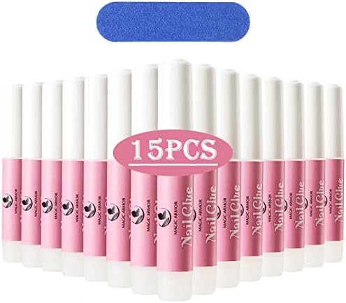 15 PCS Nail Glue for Acrylic Nails,Nail Tip Glue Professional Nail Glue False Nail Tips Glue for Broken Nails Adhesive Super Bond for Press on Nails Glues Adhesive for Fake Nails Tips Glues