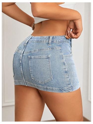 Floerns Women's Y2k Denim Skirts Mid Waist Bodycon Mini Skirts with Pocket3
