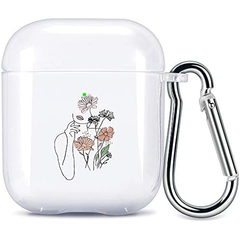 YCCY Clear Case Cover for AirPod 1&2 w/Keychain Ring Carabiner Clip+Storage Bag,Abstract Women Line Geometric Case Wireless Earphone Case Smooth Anti-dust Flexible Silicone Protective Cover