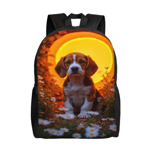Comfort Fit Unisex Beagle Daisies Garden Light Backpack Durable for Daily Commute & Travel Adventures 16 Inch