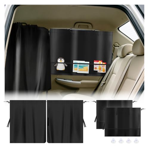 3PCS Car Privacy Curtains Kit,2026 Upgraded Car Curtains for Windows & Cars Divider Curtain with Storage Pockets,Universal Cars Window Shades for Sun Shade & Privacy Safety