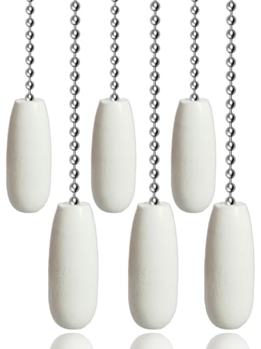 Image of 6 Pack Ceiling Fan Pull Chain Extender, 12 Inches Wooden Decorative Pendant Extension Chains, Beaded Ball Fan Cord Extender Ornament (White)