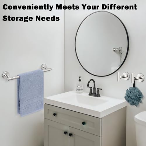 Livabber 3 Pieces Bathroom Accessories Set, 304 Stainless Steel Bath Hardware Kit with 16” Towel Bar + 2 Robe Hooks, Wall Mounted Towel Rack for Kitchen, Shower Room (Brushed Nickel) - Image 3